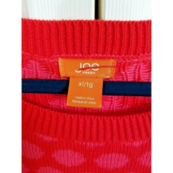 Joe Fresh X Large XL Red Pink 100% Cotton Sweater Top Shirt Dots and Diamonds - Picture 2 of 6